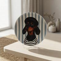 Dekoratif Bakır Tabak - Köpek Temalı Mavi Siyah Model 006