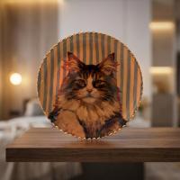 Dekoratif Bakır Tabak - Kedi Temalı Turuncu Kahverengi Model 008