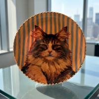 Dekoratif Bakır Tabak - Kedi Temalı Turuncu Kahverengi Model 008