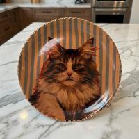 Dekoratif Bakır Tabak - Kedi Temalı Turuncu Kahverengi Model 008