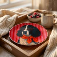 Dekoratif Bakır Tabak - Köpek Temalı Kırmızı Siyah Model 009
