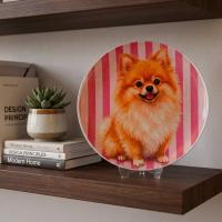 Dekoratif Bakır Tabak - Köpeksever Pembe Turuncu Beyaz Model 013