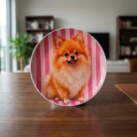 Dekoratif Bakır Tabak - Köpeksever Pembe Turuncu Beyaz Model 013