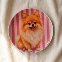 Dekoratif Bakır Tabak - Köpeksever Pembe Turuncu Beyaz Model 013