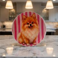Dekoratif Bakır Tabak - Köpeksever Pembe Turuncu Beyaz Model 013