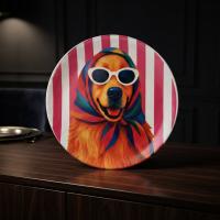 Dekoratif Bakır Tabak - Köpek Temalı Kırmızı Beyaz Model 014