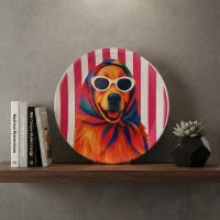Dekoratif Bakır Tabak - Köpek Temalı Kırmızı Beyaz Model 014