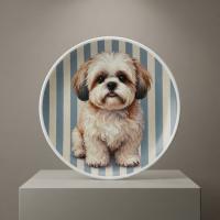 Dekoratif Bakır Tabak - Köpek Temalı Mavi Krem Model 015