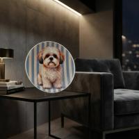 Dekoratif Bakır Tabak - Köpek Temalı Mavi Krem Model 015
