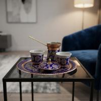 Dekoratif Bakır Tabak - Klasik Mavi Altın Çiçek Model 019