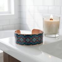 Aztek Kilim Desenli El Yapımı Kalın Bakır Bileklik - Seri 041