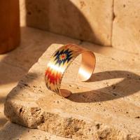 Aztek Kilim Desenli El Yapımı Kalın Bakır Bileklik - Seri 001
