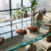 Aztek Kilim Desenli El Yapımı Bakır Küpe - Seri 001