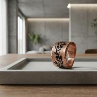 Minimal Etnik Desenli El Yapımı Kalın Bakır Yüzük - Seri 025