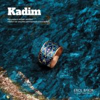 Kadim Kırmızı Zemin Lacivert Beyaz Aztek Kilim Desenli El Yapımı Bakır Yüzük – Handmade Copper Ring