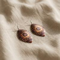 Aztek Kilim Desenli El Yapımı Bakır Küpe - Seri 001