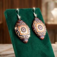 Aztek Kilim Desenli El Yapımı Bakır Küpe - Seri 001