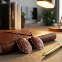 Çizgisel Motifli El Yapımı Bakır Küpe - Seri 068