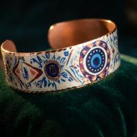Sade Geometrik Motifli El Yapımı Kalın Bakır Bileklik - Seri 012