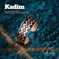 Kadim Lacivert Aztek Navajo Kilim Desenli Geniş El Yapımı Bakır Bileklik – Handmade Copper Bracelet