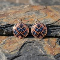 Zigzag Bordürlü El Yapımı Bakır Küpe - Seri 047