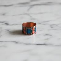 Aztek Kilim Desenli El Yapımı Kalın Bakır Yüzük - Seri 001