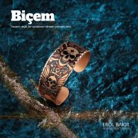 Biçem Kafatası Baykuş Gotik Baskılı Geniş El Yapımı Bakır Bileklik – Skull Owl Copper Bracelet