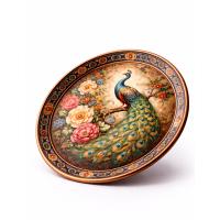 Handcrafted Copper Plate – Peacock Diamond Engraved Decorative Wall Art