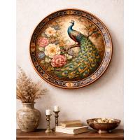 Handcrafted Copper Plate – Peacock Diamond Engraved Decorative Wall Art